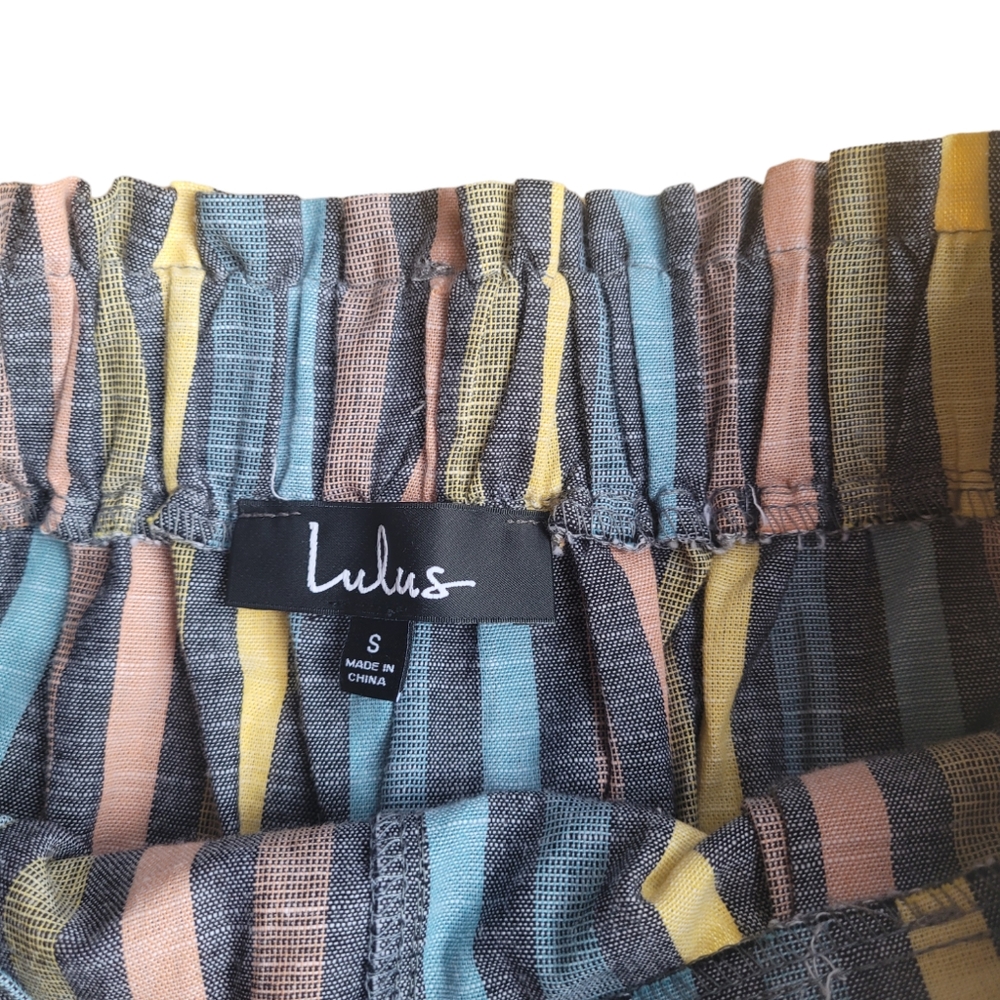 🌟3 For $15 SALE🌟 NWT Lulu's Castaway Island Washed Black Multi Stripe Pants - Picture 5 of 7